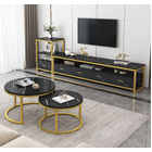 3-Piece Set Synergy Luxury Marble Look Coffee Table, TV Cabinet & Side Table (Black)