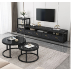 3-Piece Set Synergy Luxury Marble Look Coffee Table, TV Cabinet & Side Table (Black)