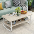 Elegance Wood & Steel Coffee Table with Shelf (White Oak)