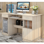 Executive Office Computer Desk with Drawers, Cabinet, Shelves (White Oak)