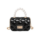  Designer Mini Quilted Chain Shoulder Coin Bag High Gloss Handbag (Black)