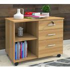 Vibe 3 Drawer and Shelf Utility Side Table with Wheels (Natural Oak)