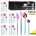 24PC Stainless Steel Cutlery Set Knife Fork Spoon Kitchen Tableware (Colourful)