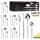 24PC Stainless Steel Cutlery Set Knife Fork Spoon Kitchen Tableware (Silver)