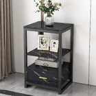 Synergy Luxury Marble Look Side Table Nightstand (Black)