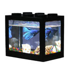 Mini Fish Tank Desktop Building Block Aquarium with LED (Black)