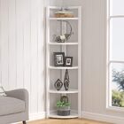 Deluxe 5 Tier Wood & Steel Corner Shelf Organizer Unit (White)