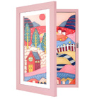 Kids Art Frame Wooden Artwork Display Children Drawing Storage Holds 150 Pictures (Pink)