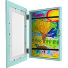 Kids Art Frame Wooden Artwork Display Children Drawing Storage Holds 150 Pictures (Blue)