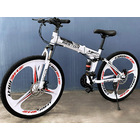 Deluxe Dual Suspension Foldable 21 Speed 3 Spoke Mountain Bike (White & Black Bicycle)