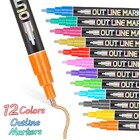 12 Colours Outline Markers Metallic Magic Glitter Art Drawing Pens