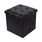 50L PU Leather Ottoman Foldable Storage Stool (Black)