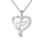 Mom S925 Sterling Silver Heart Shaped Pendant CZ Diamond Necklace