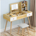 Glam Large Dresser Vanity Table with Mirror, Stool and Storage Shelves Set (Oak)